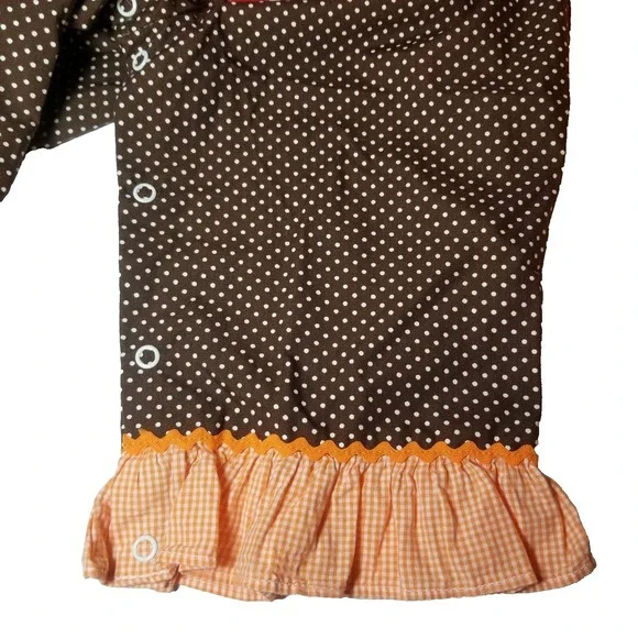 Stelly Belly Turkey Applique Overall Brown/Orange Microdot Ruffled Leg 12 mo‎ - Picture 5 of 7